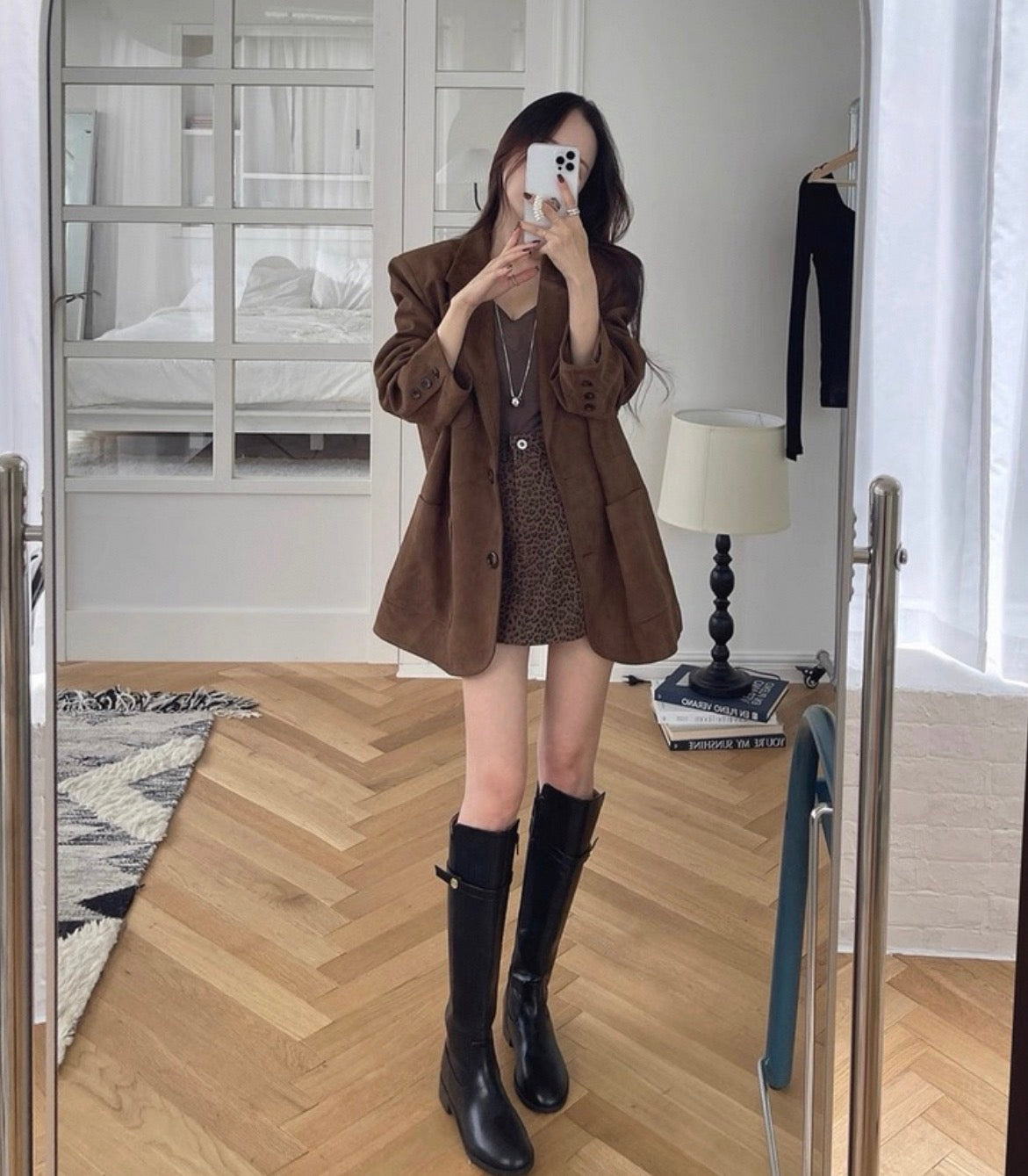 韓系麂皮絨長西裝