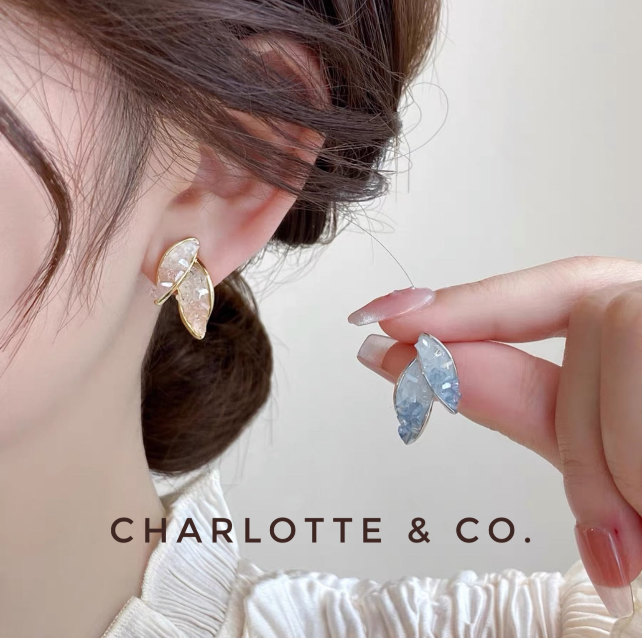 韓系水晶葉子耳環