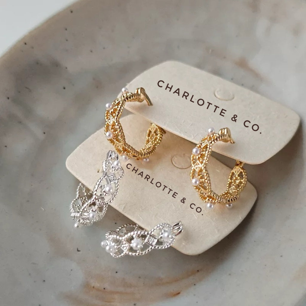 韓系鏤空蕾絲小珠耳環