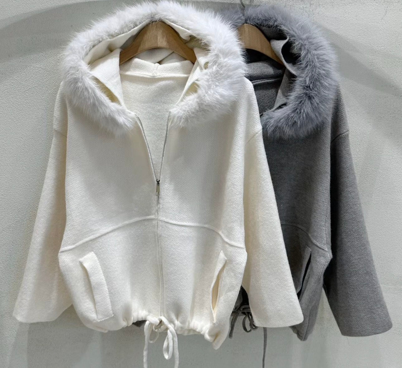 韓系毛毛帽拉鏈針織外套