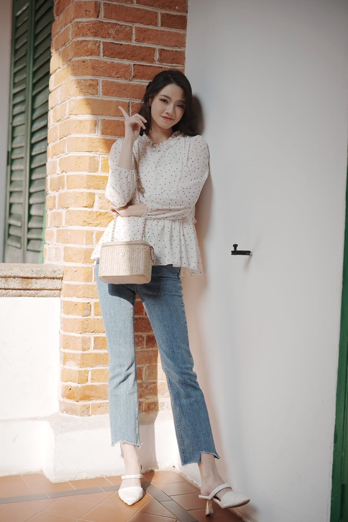 韓系小花領點點娃娃上衣