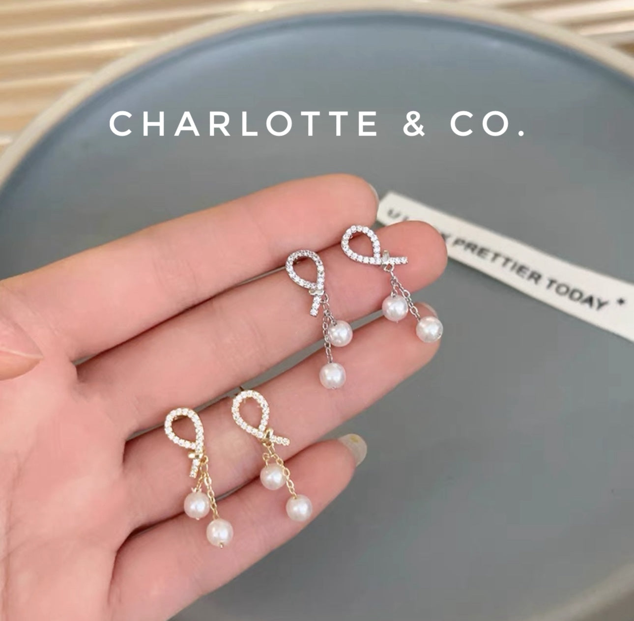 韓系打結吊珠耳環