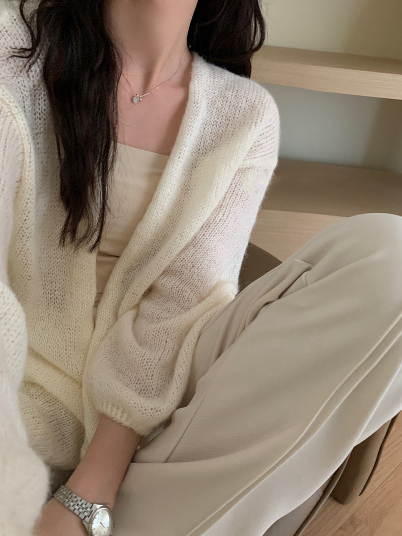 韓系純色針織中長外套