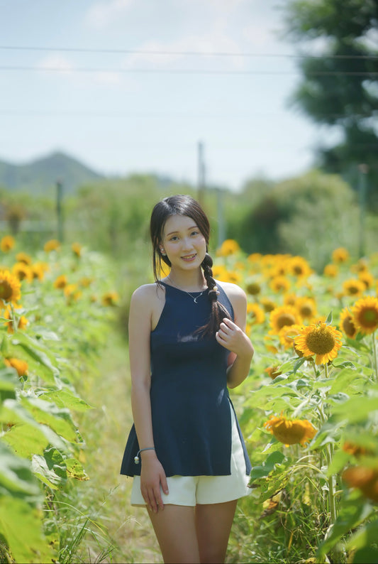 韓系掛項側叉針織背心