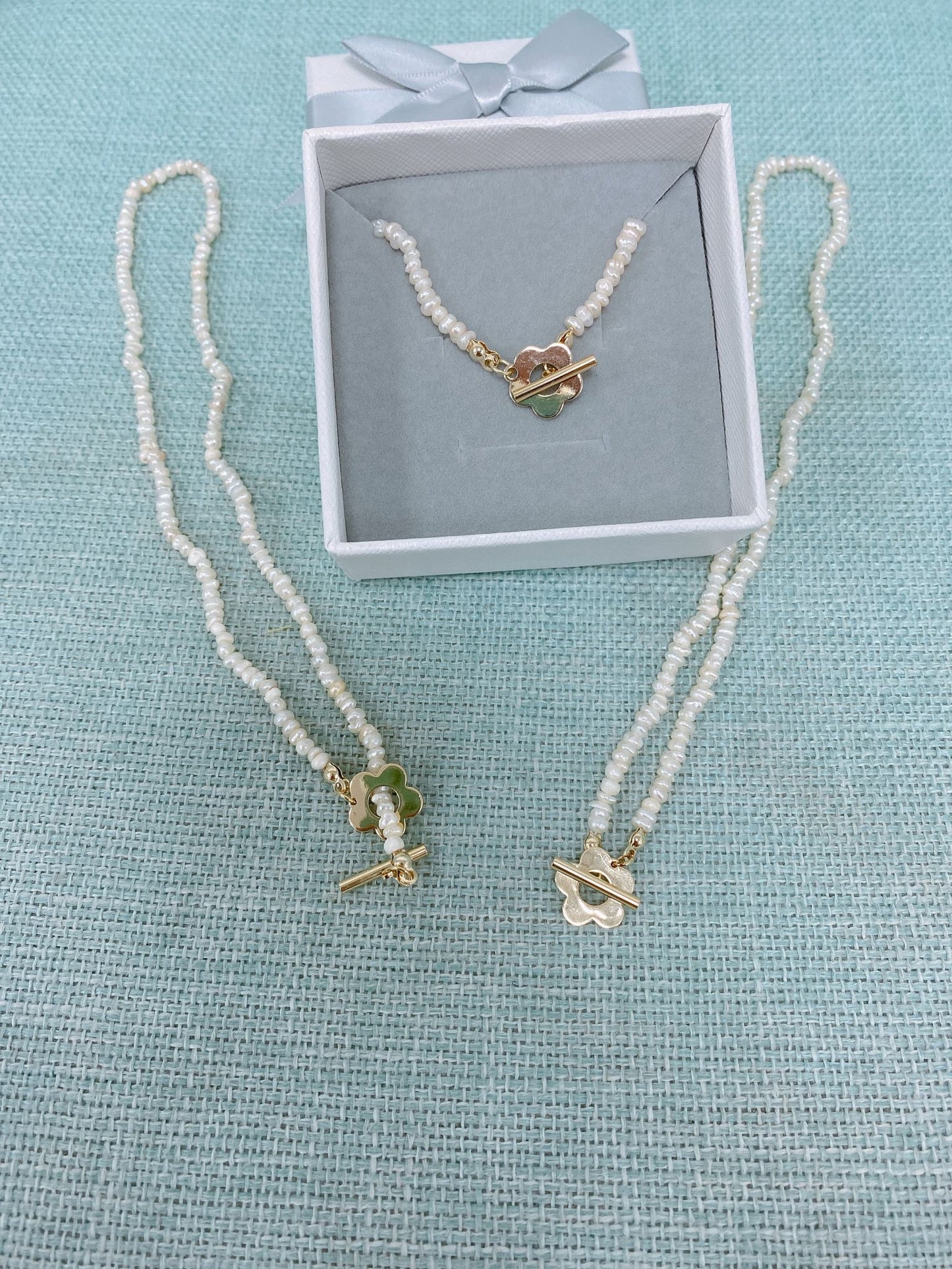 韓系天然淡水珍珠小花扣項鏈