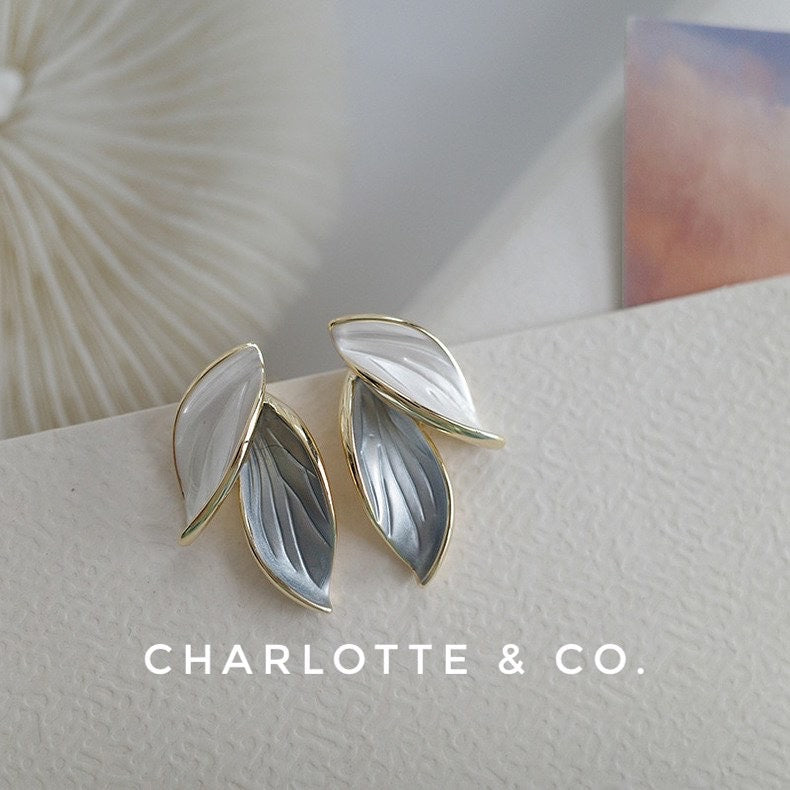 韓系藍葉子耳環