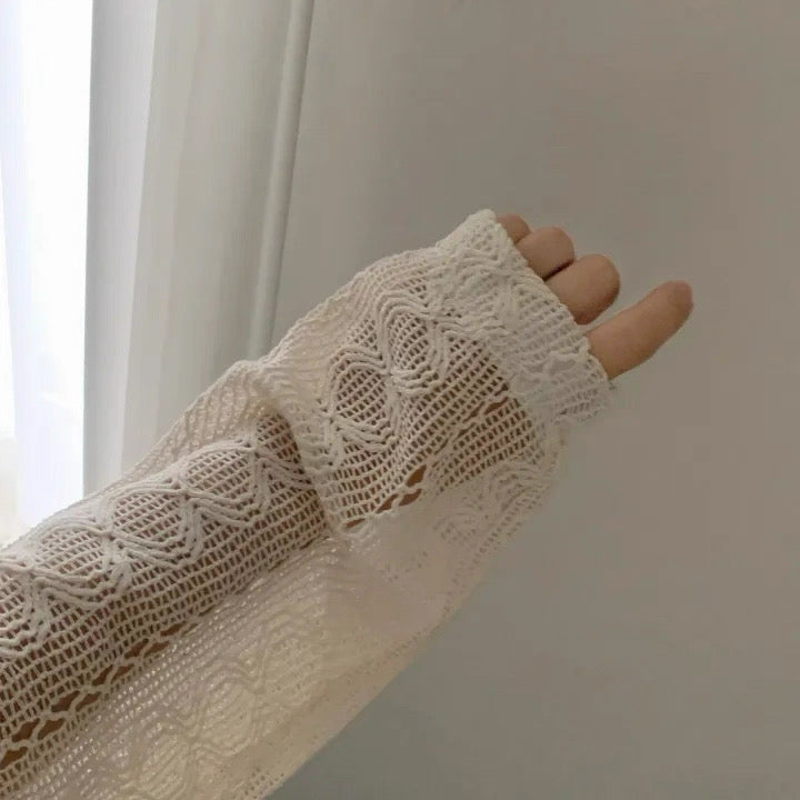 韓系鏤空緹花拉鏈外套