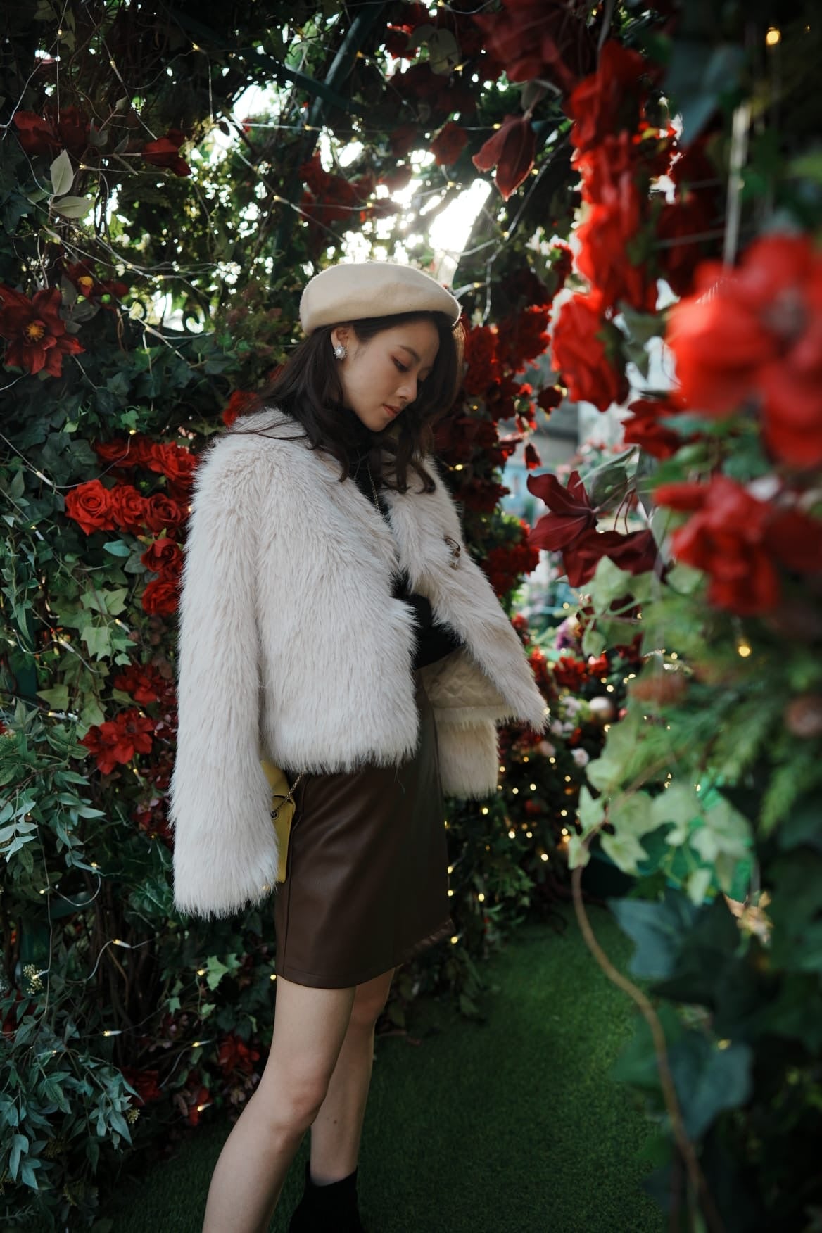 韓系純色高領細針織上衣/毛毛褸/皮裙