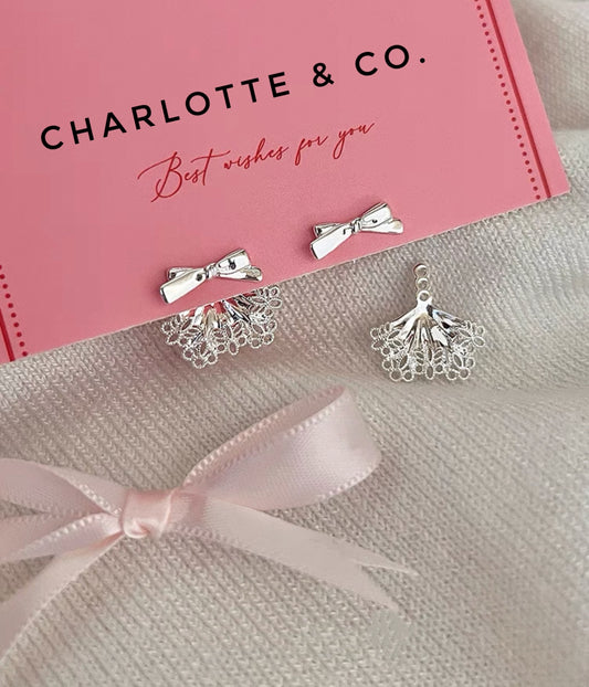 韓系蕾絲邊小蝴結耳環