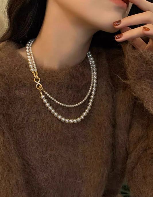 韓系八字扣層層珍珠鏈