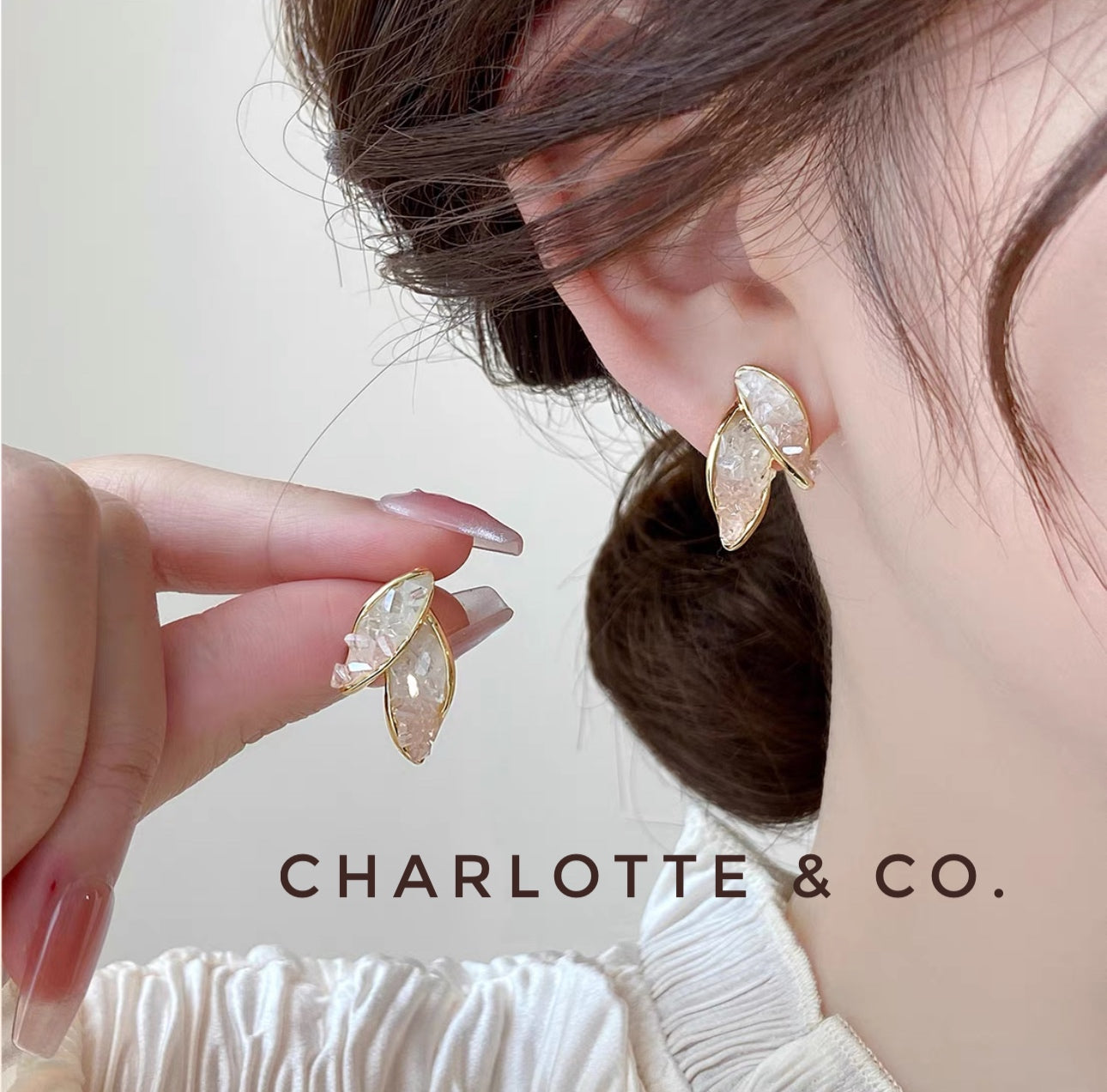 韓系水晶葉子耳環