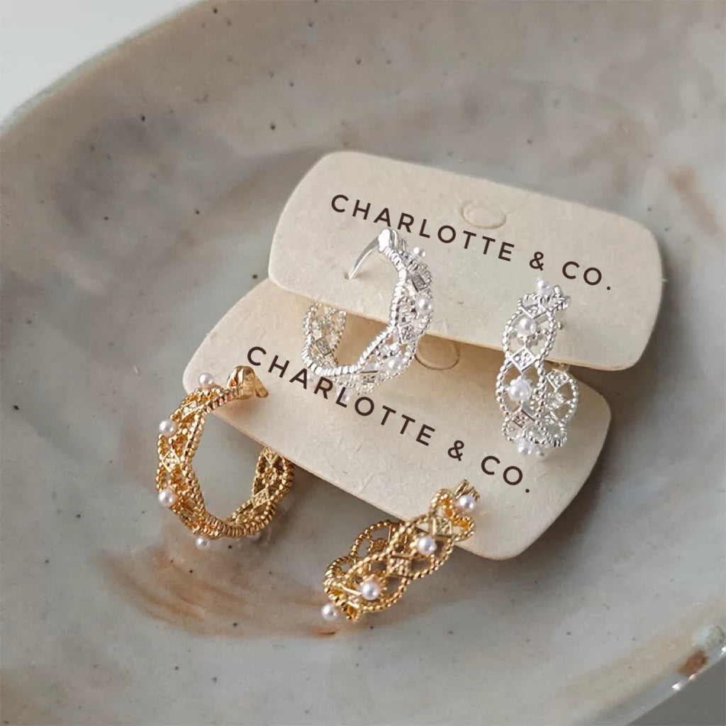 韓系鏤空蕾絲小珠耳環