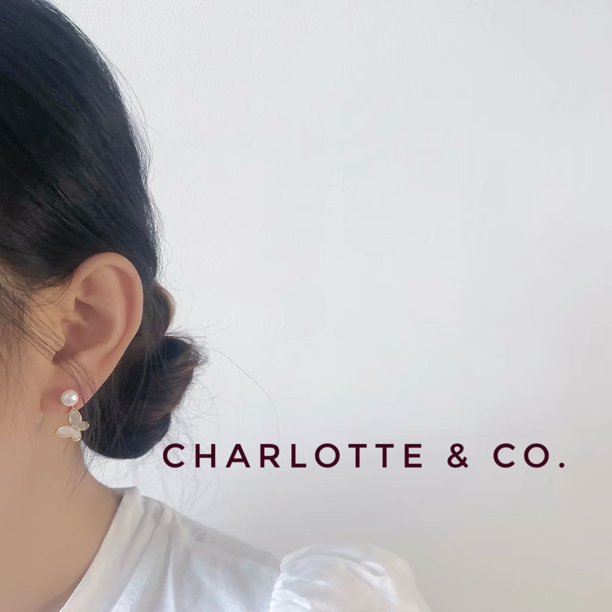 韓系吊貝母蝴蝶天然珍珠耳環