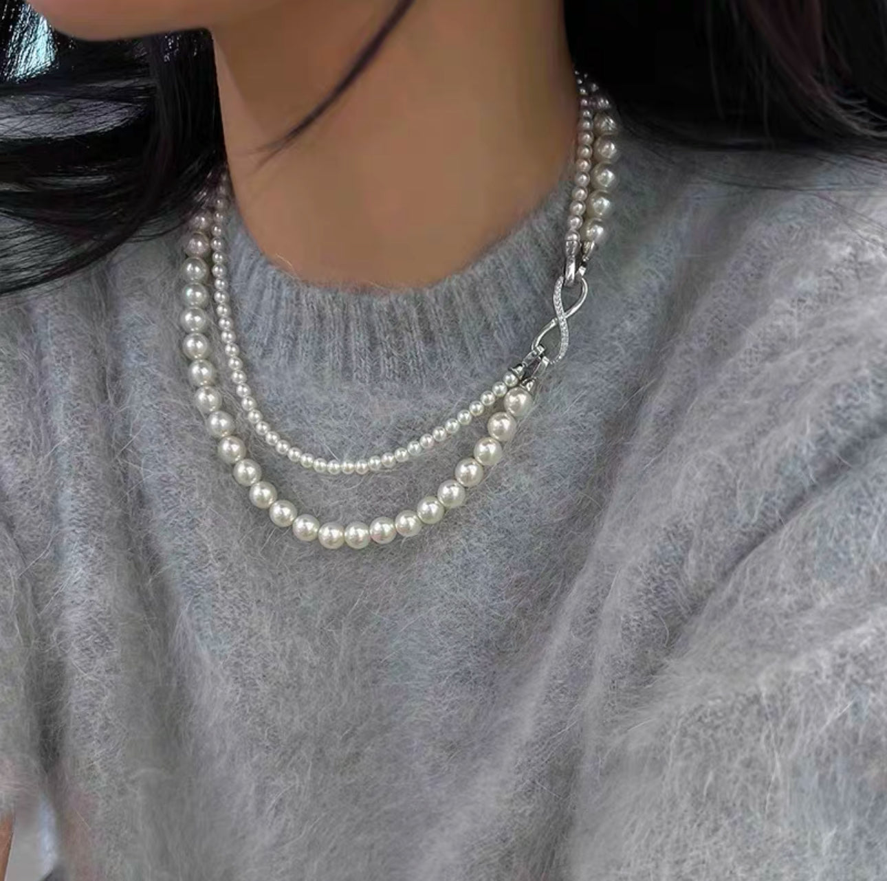 韓系八字扣層層珍珠鏈