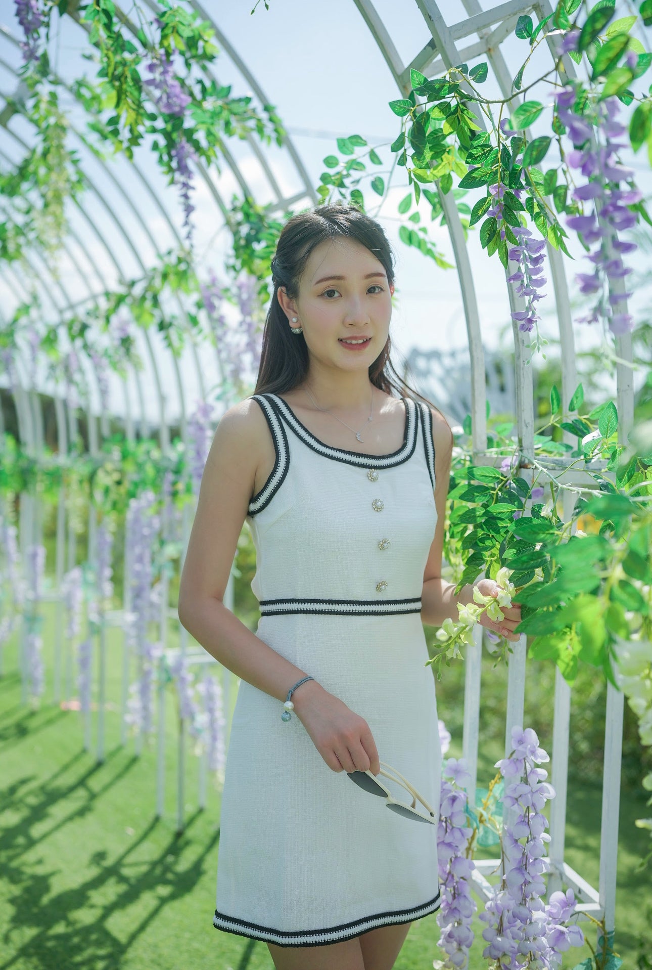 自家系列 閃石撞色小香風織裙