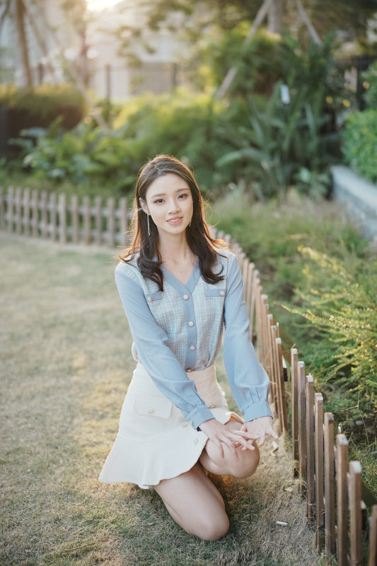 韓系V領扣子小香風上衣