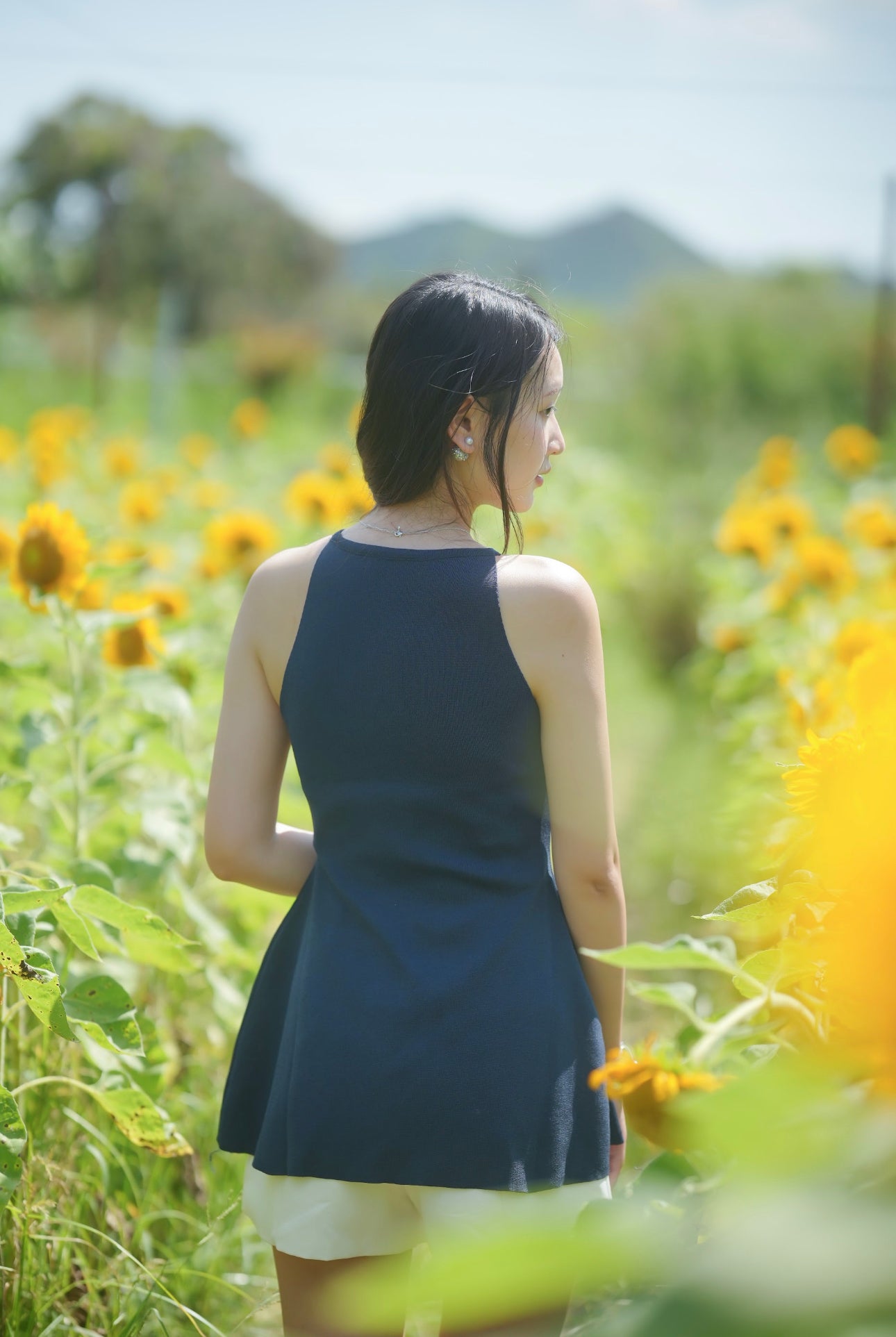 韓系掛項側叉針織背心