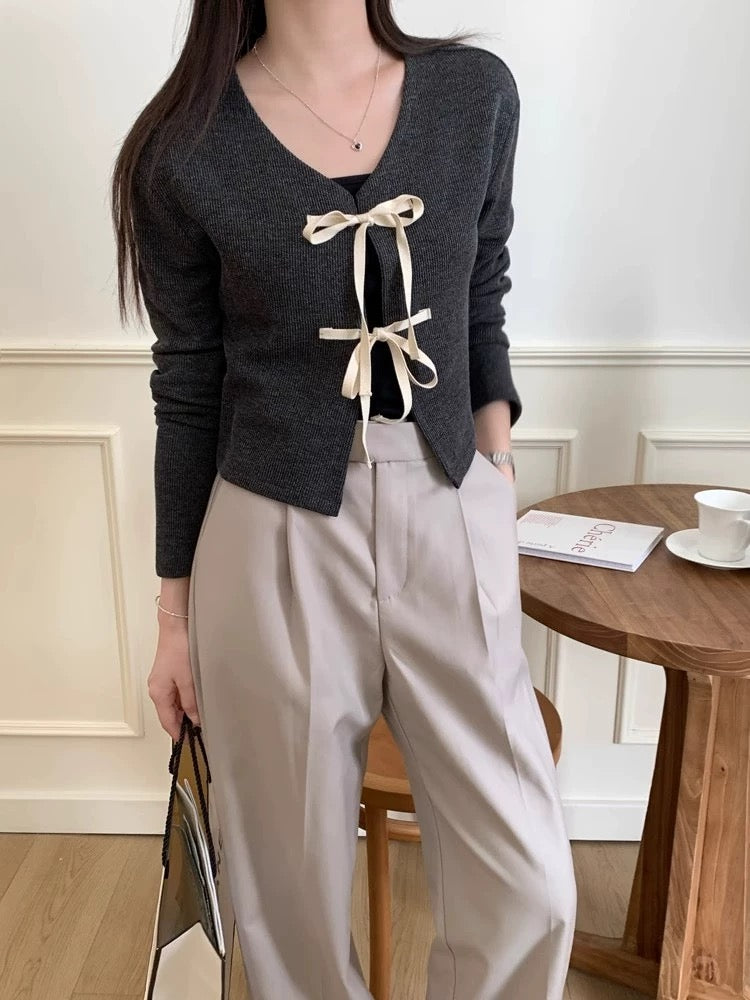 韓系V 領雙蝴結外套