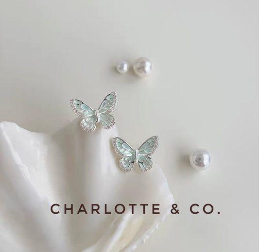 韓系薄荷綠蝴蝶耳環