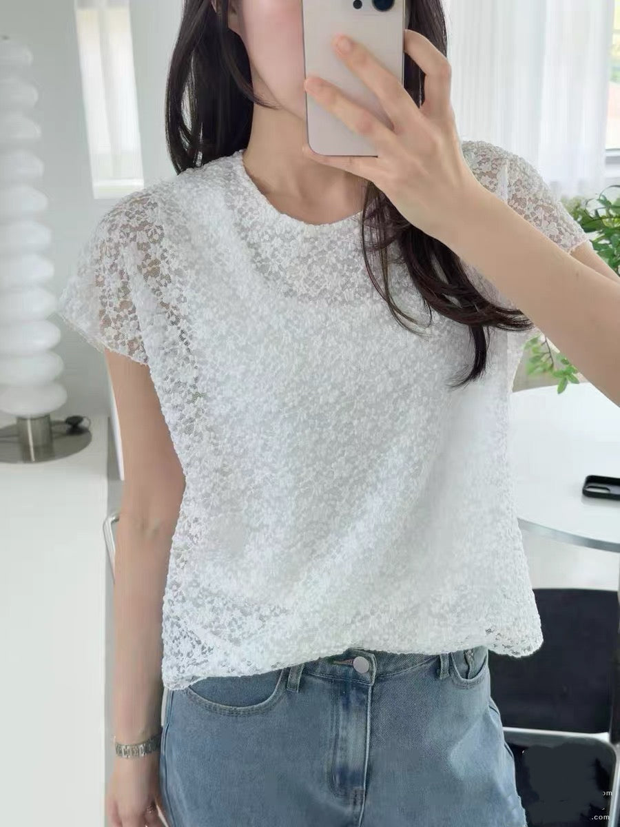 韓系小蕾絲花上衣