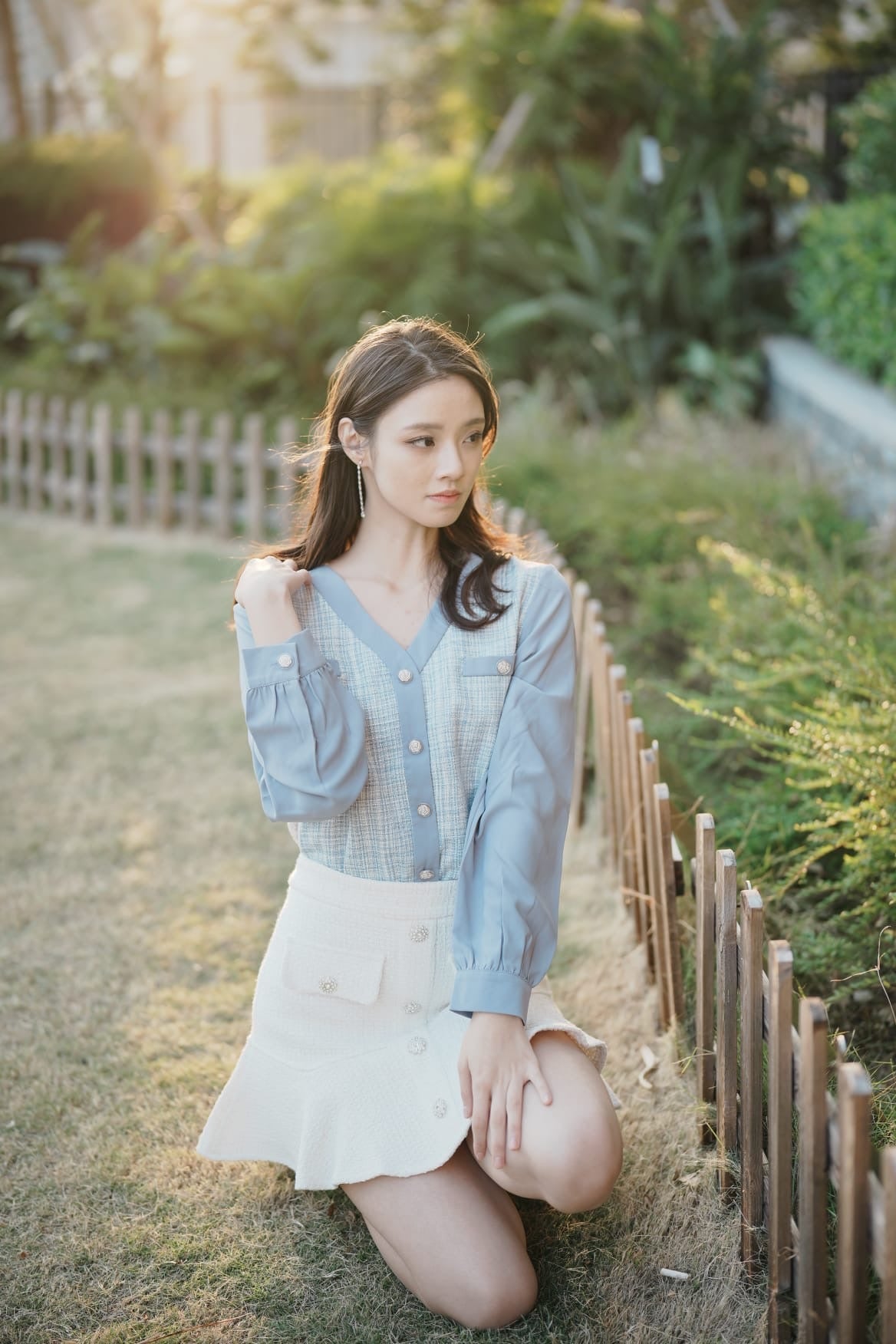 韓系V領扣子小香風上衣