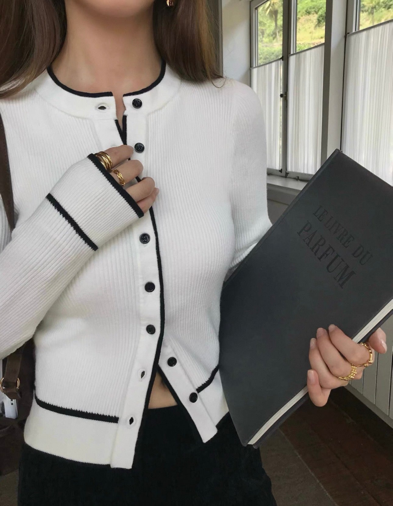 韓系撞色邊針織外套