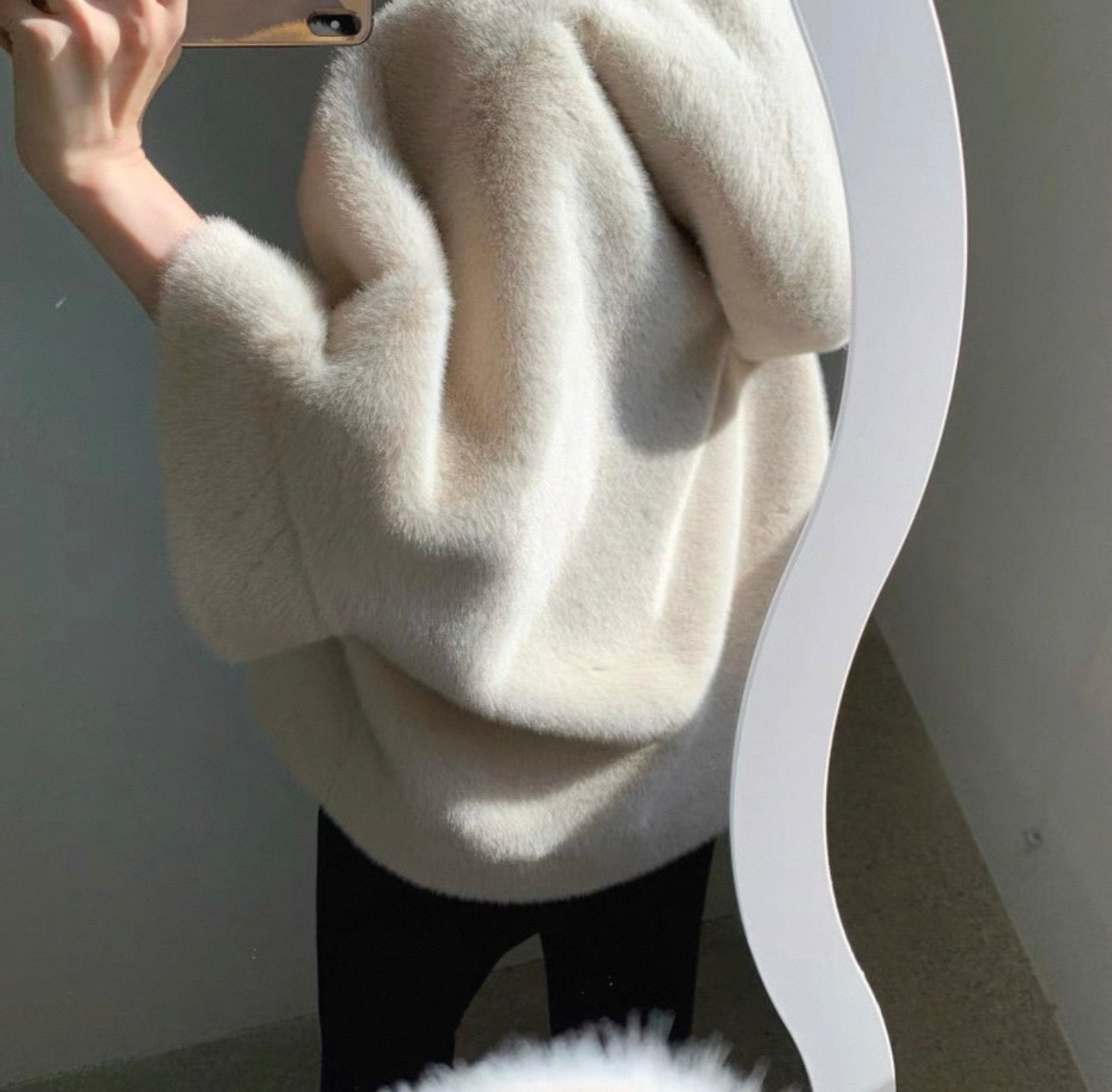 韓系中袖連帽拉鏈毛毛褸