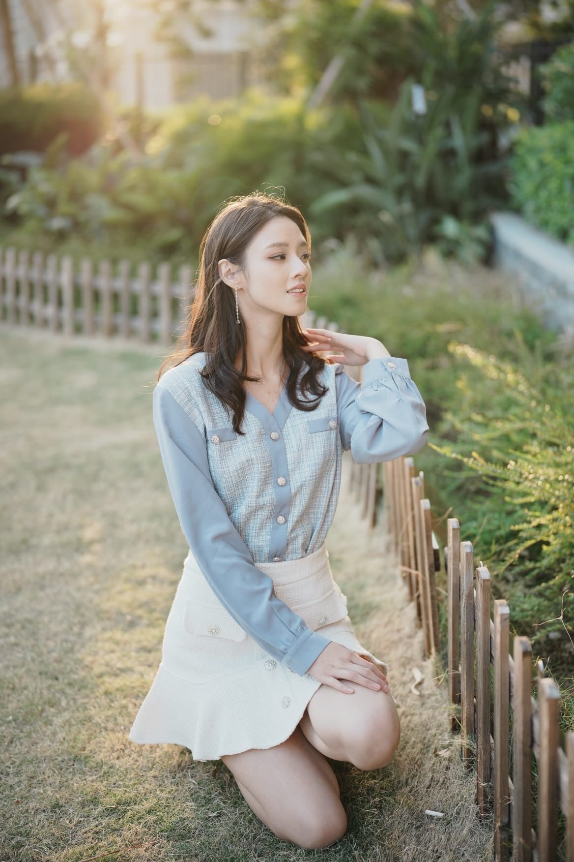 韓系V領扣子小香風上衣