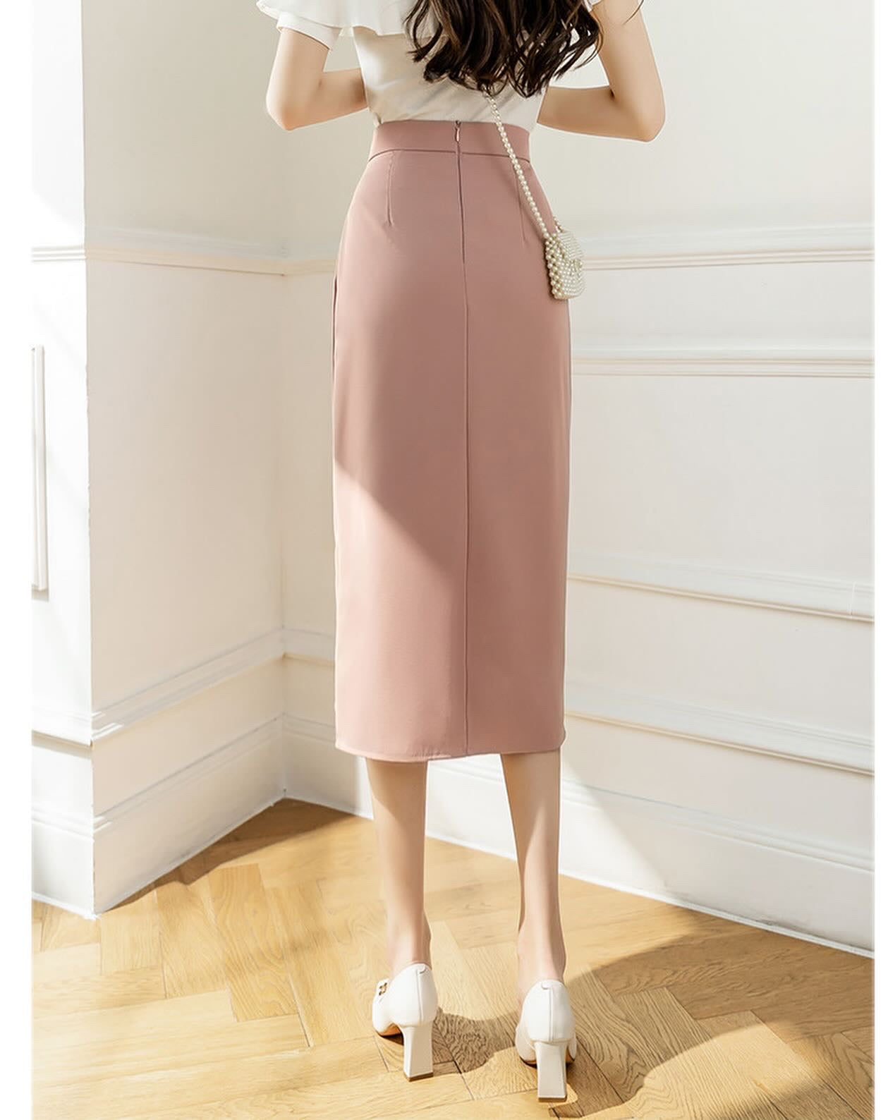 韓系高腰側開叉半身西裙