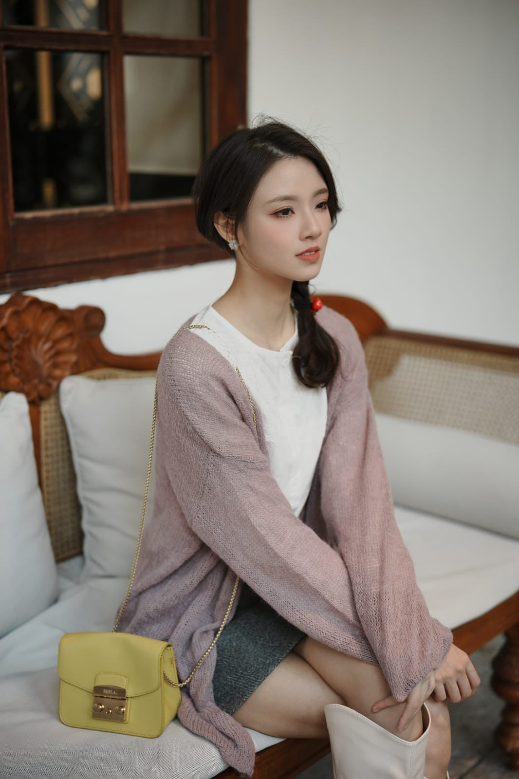 韓系純色針織中長外套