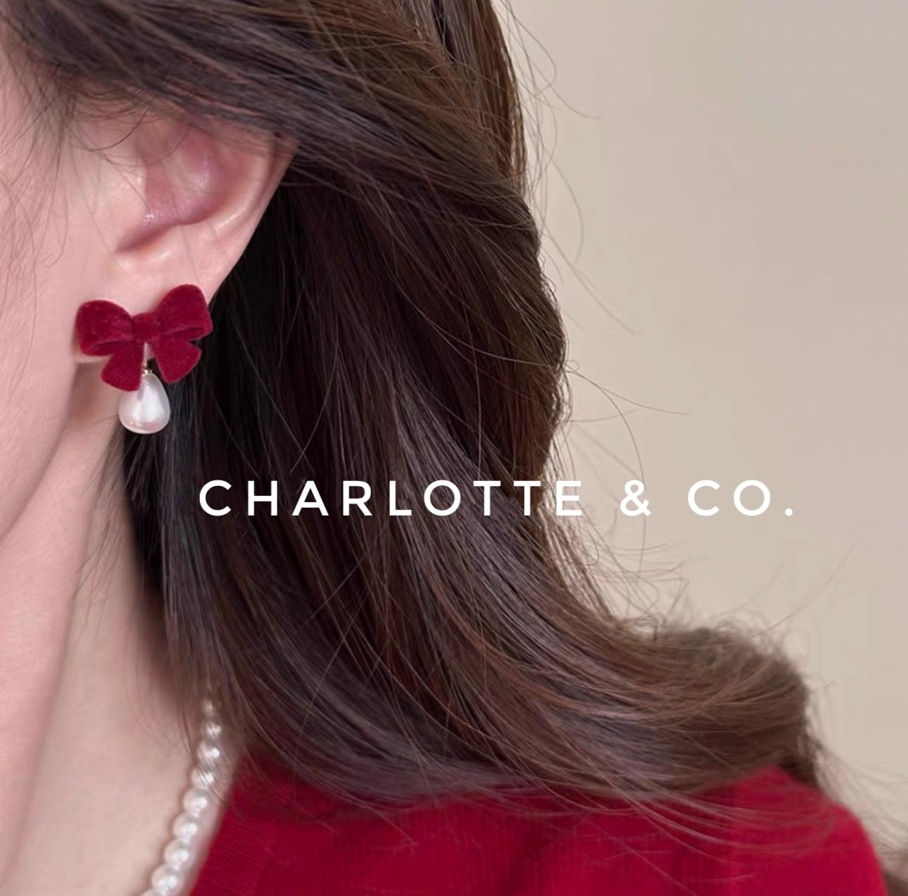 韓系蝴結小水滴珠耳環