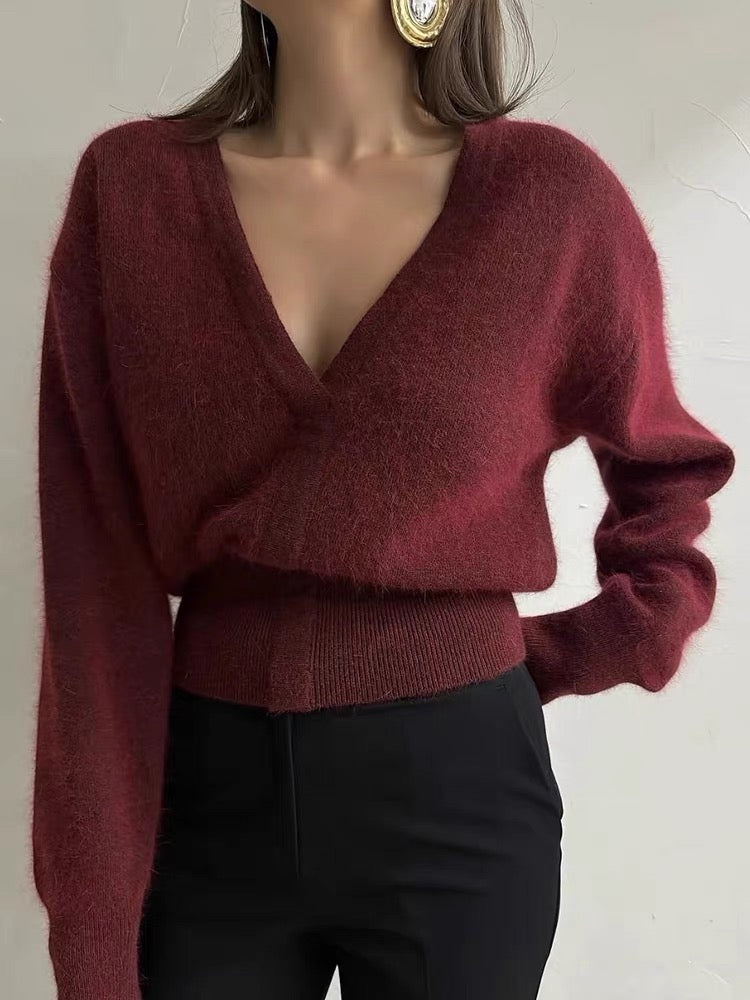 韓系V 領掛項收腰針織上衣