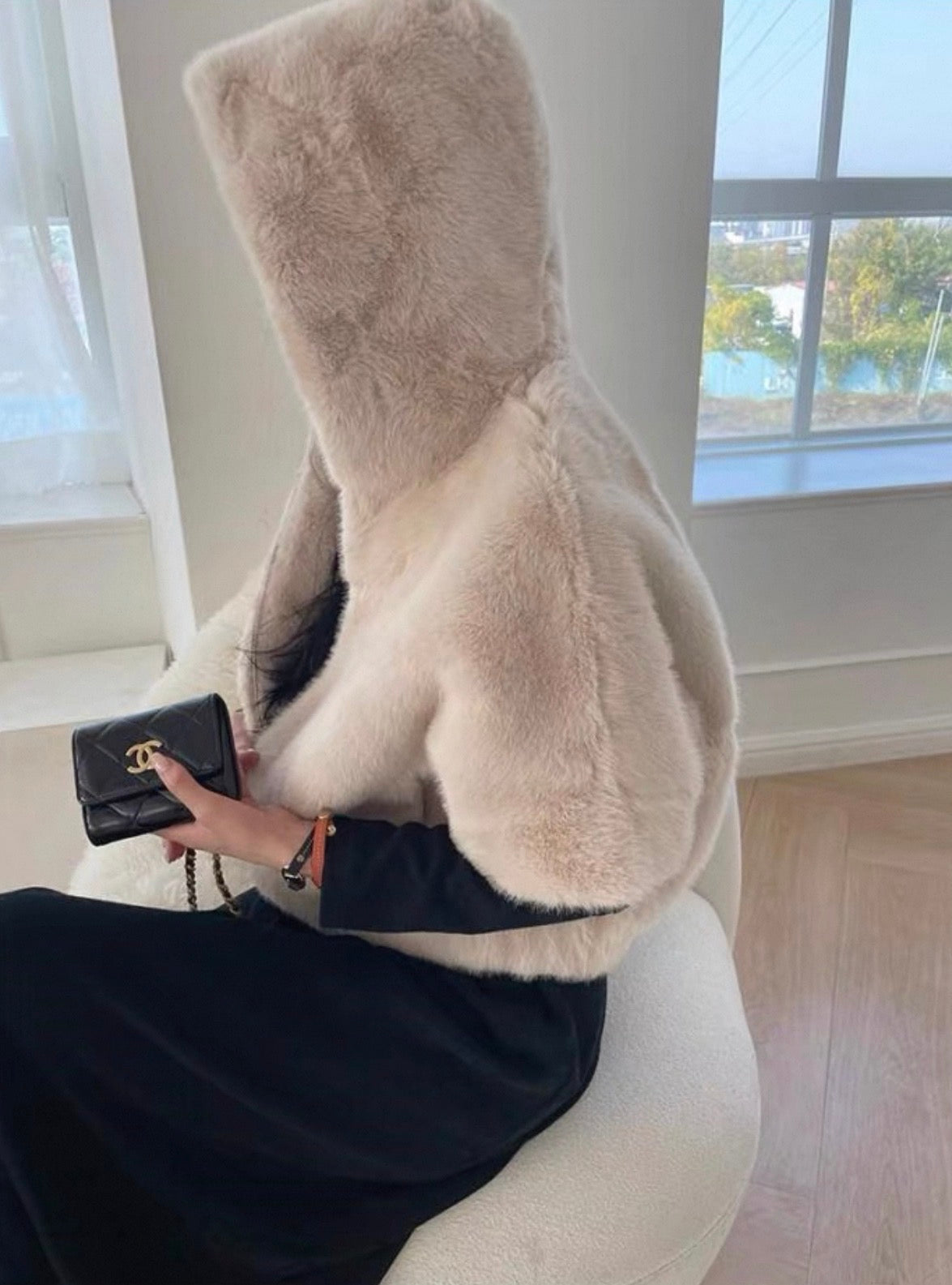 韓系中袖連帽拉鏈毛毛褸