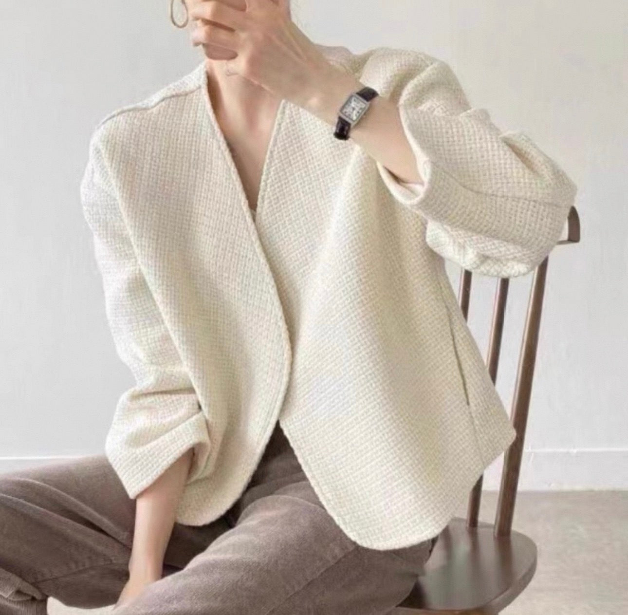 韓系圓領紋理小香風外套