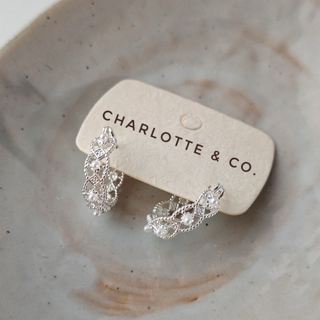 韓系鏤空蕾絲小珠耳環