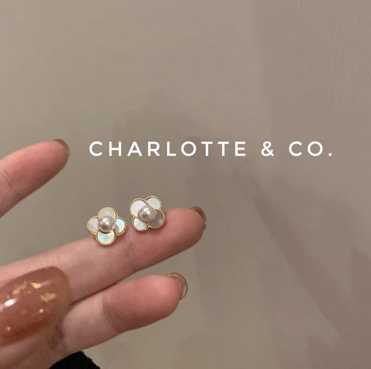 韓系貝母花珠耳環