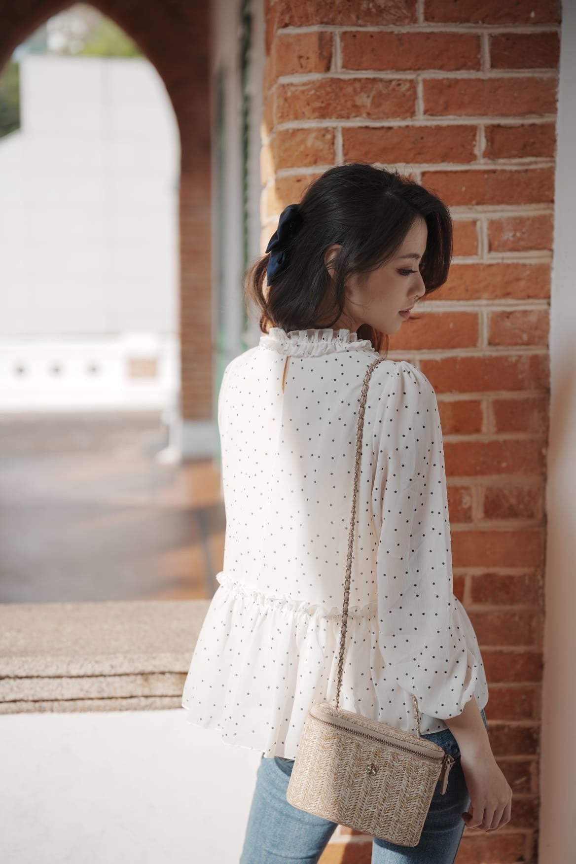 韓系小花領點點娃娃上衣