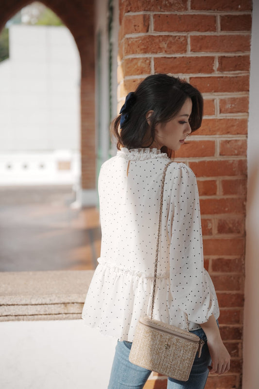 韓系小花領點點娃娃上衣