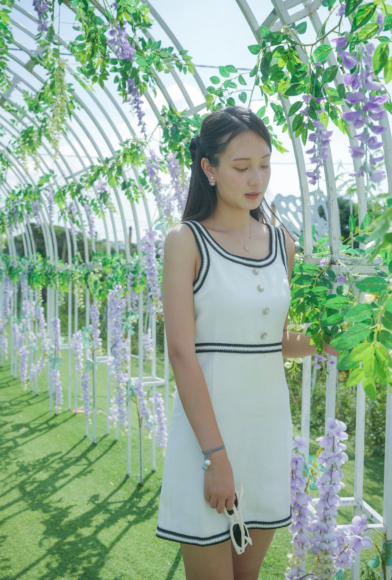 自家系列 閃石撞色小香風織裙