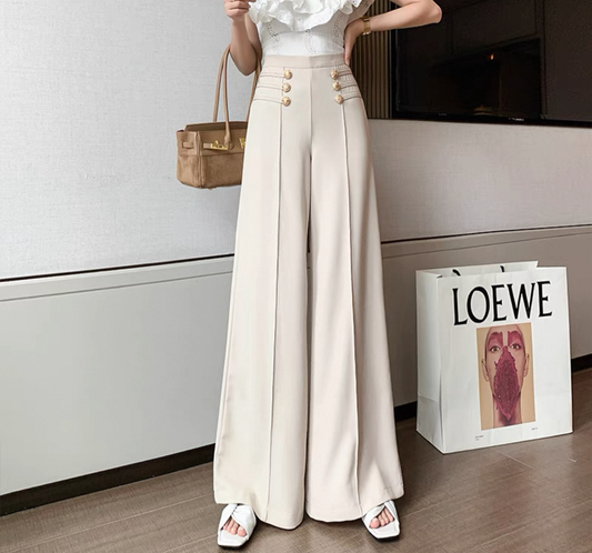韓系高腰扣子寬西褲