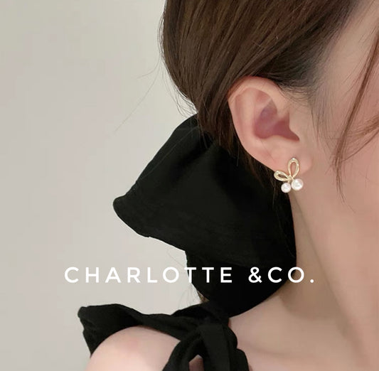 韓系蝴結珠耳環