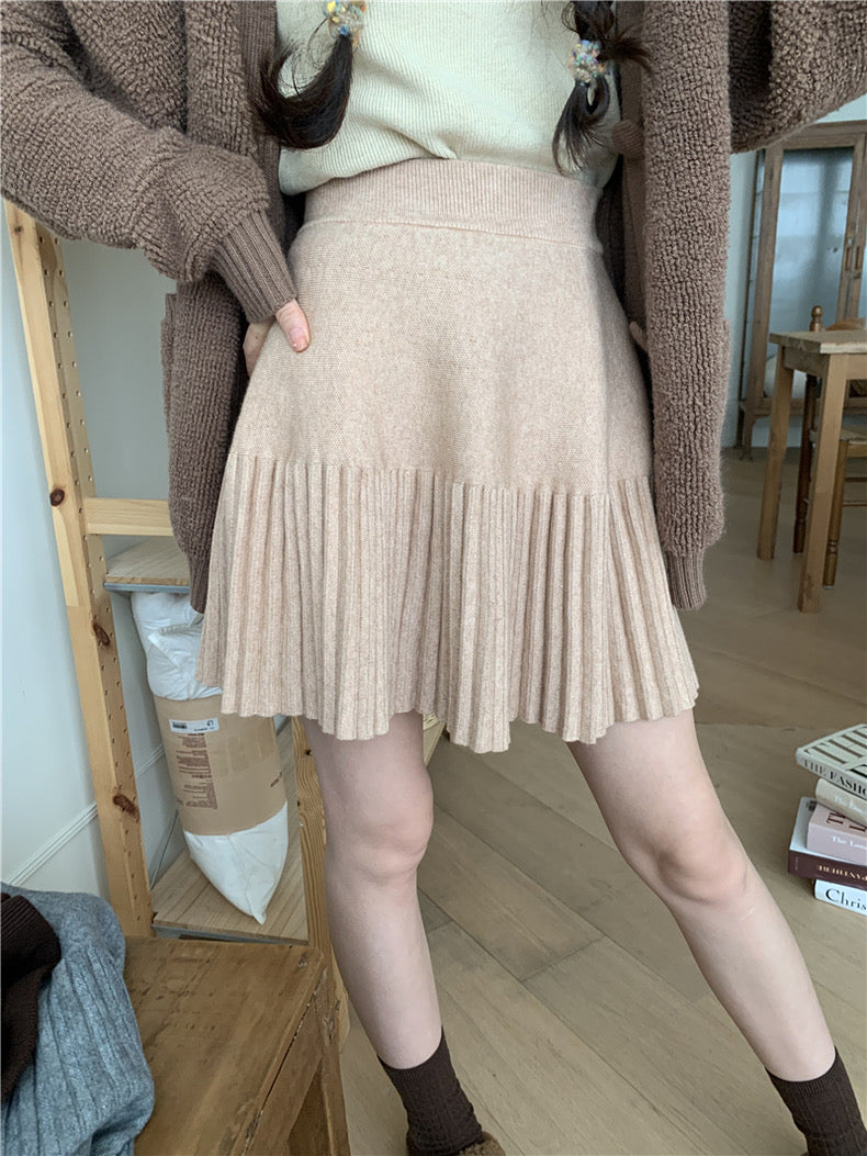 韓系下百褶針織短裙