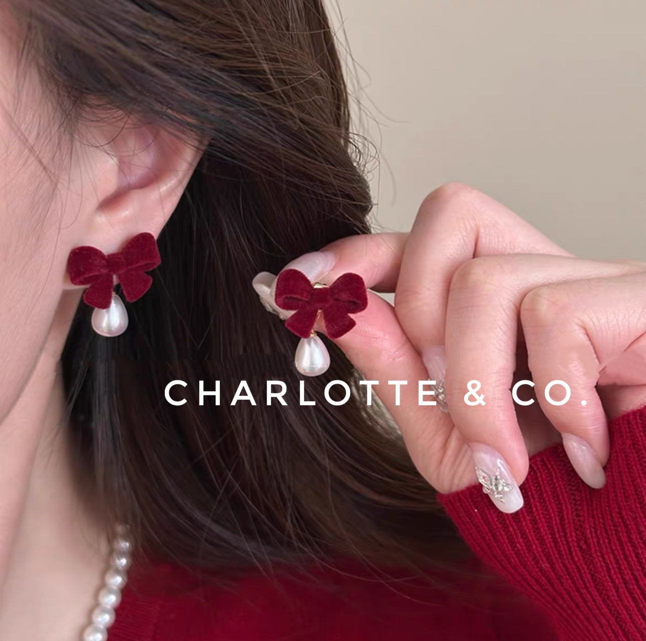 韓系蝴結小水滴珠耳環