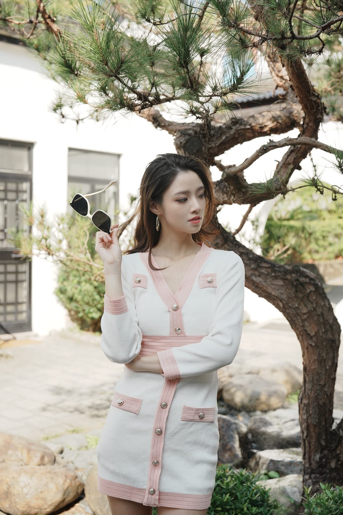 韓系撞色小香風針織裙