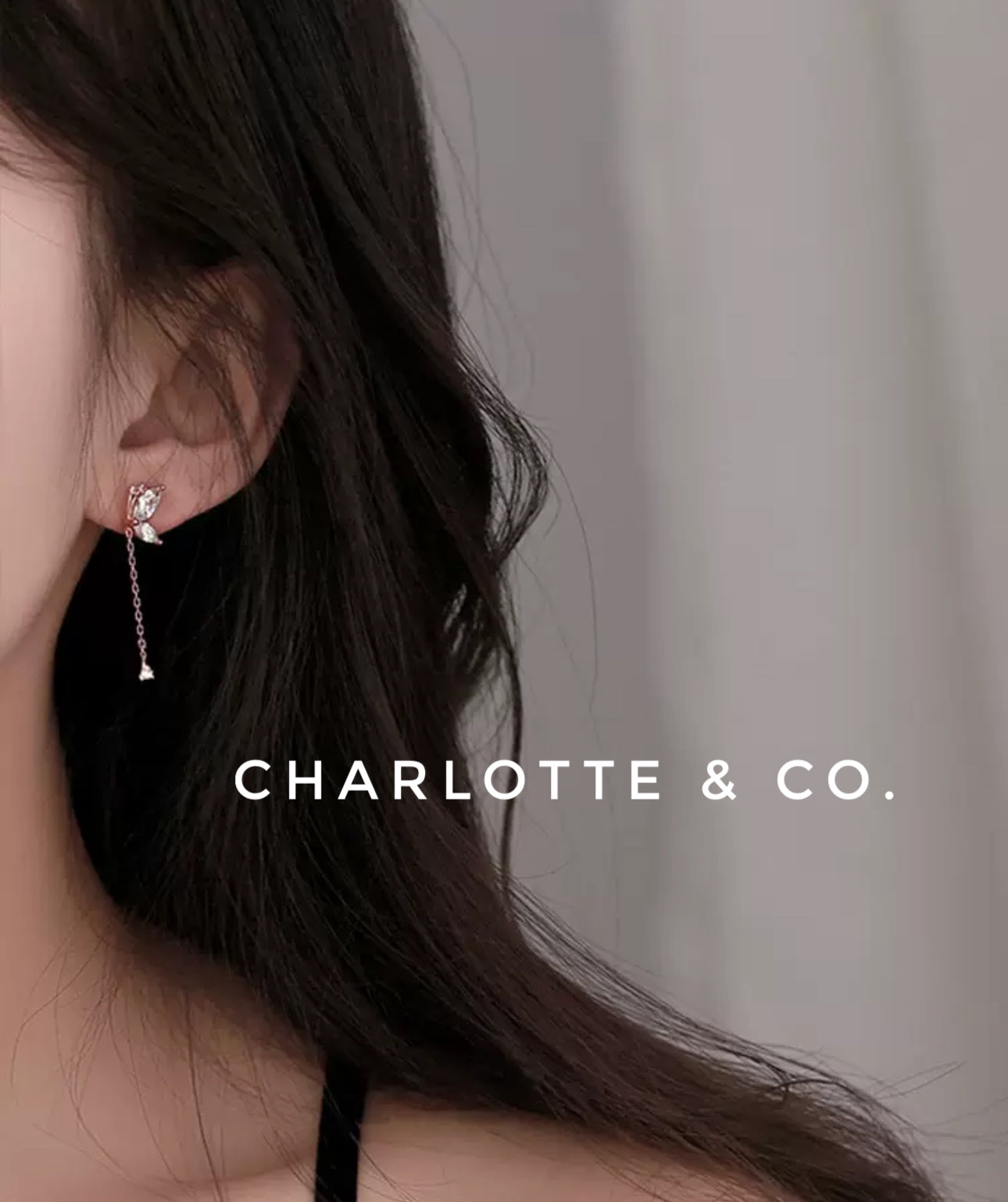 韓系蝴蝶吊水晶耳環