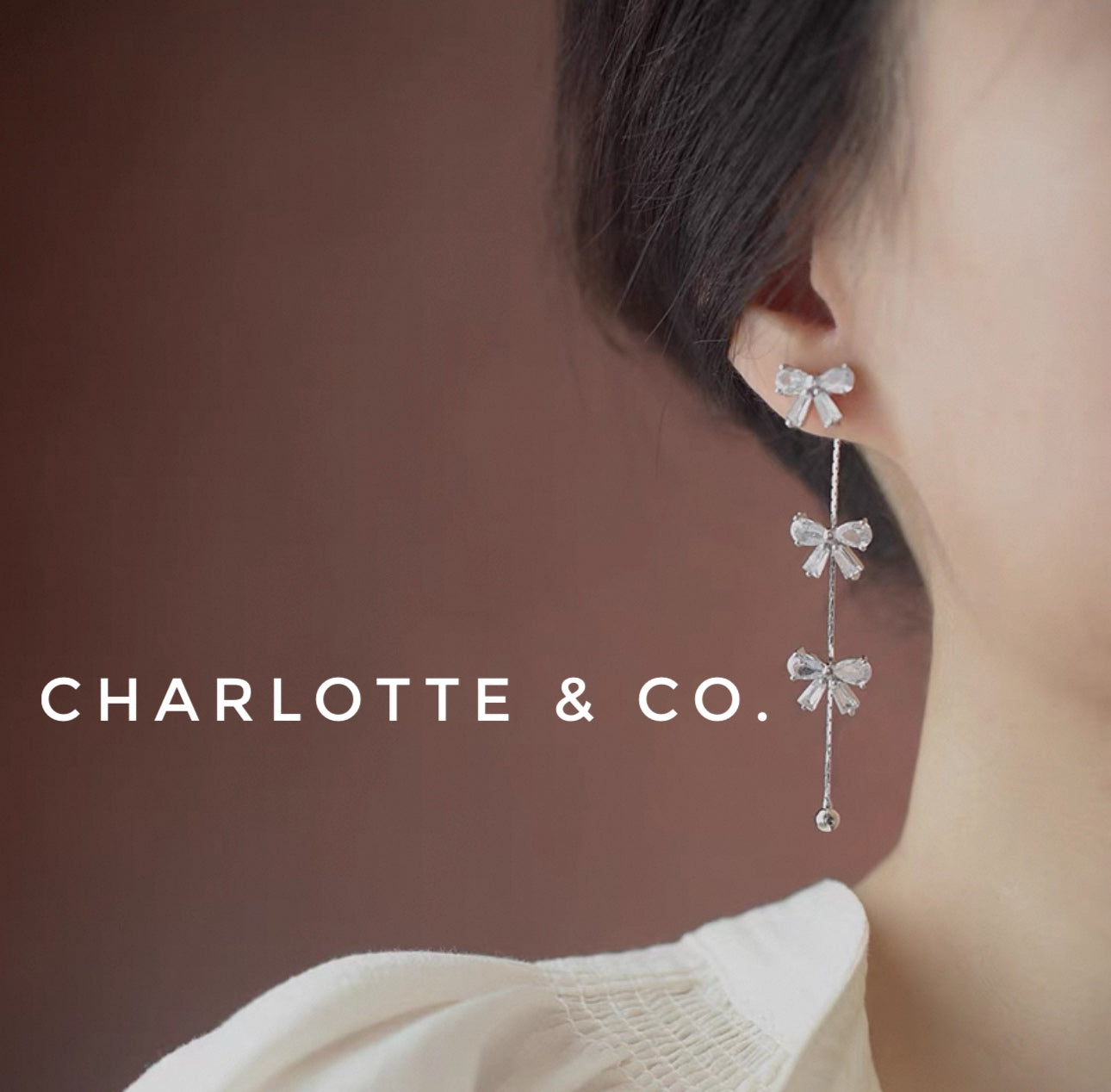 韓系三蝶吊水晶耳環