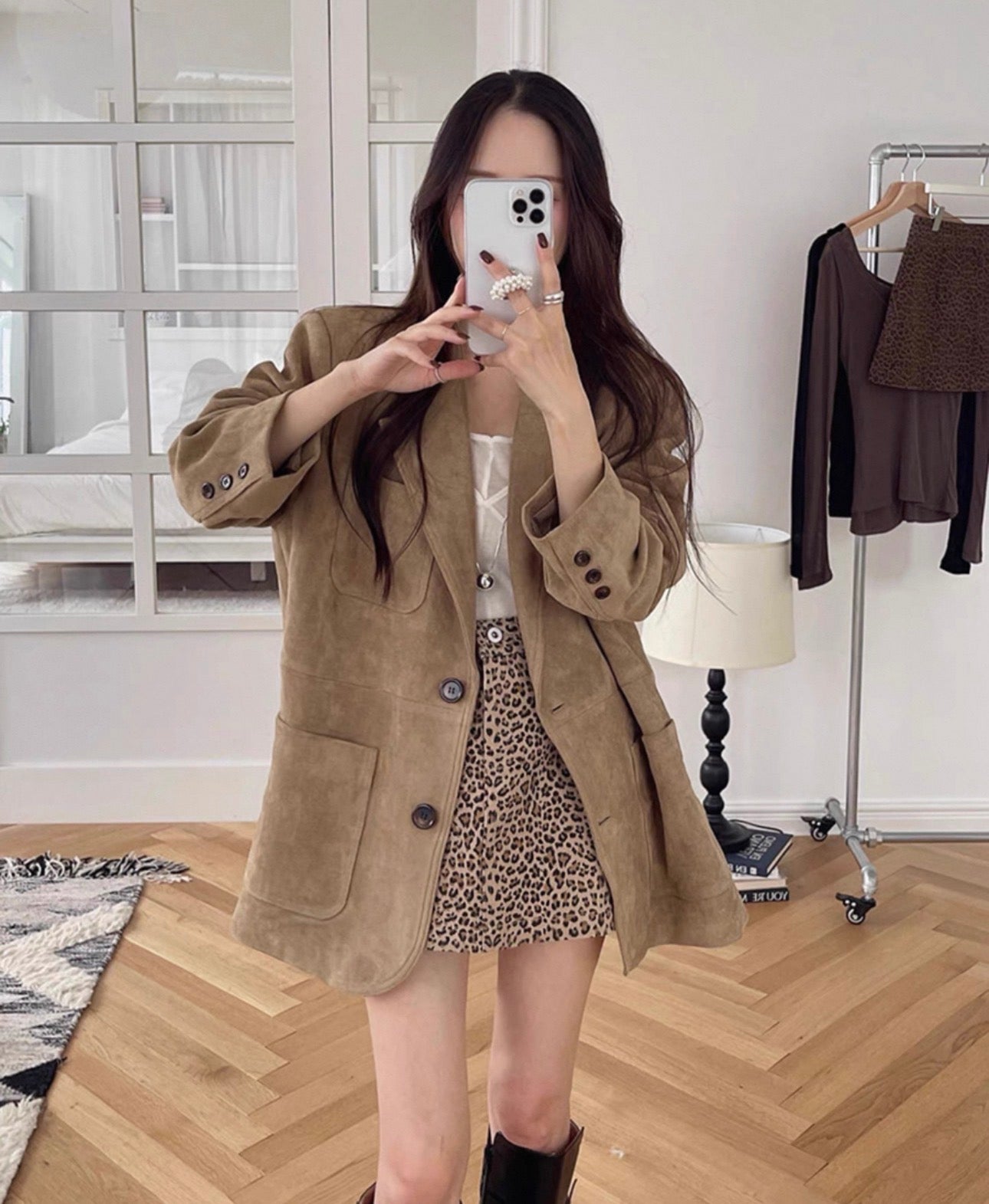 韓系麂皮絨長西裝