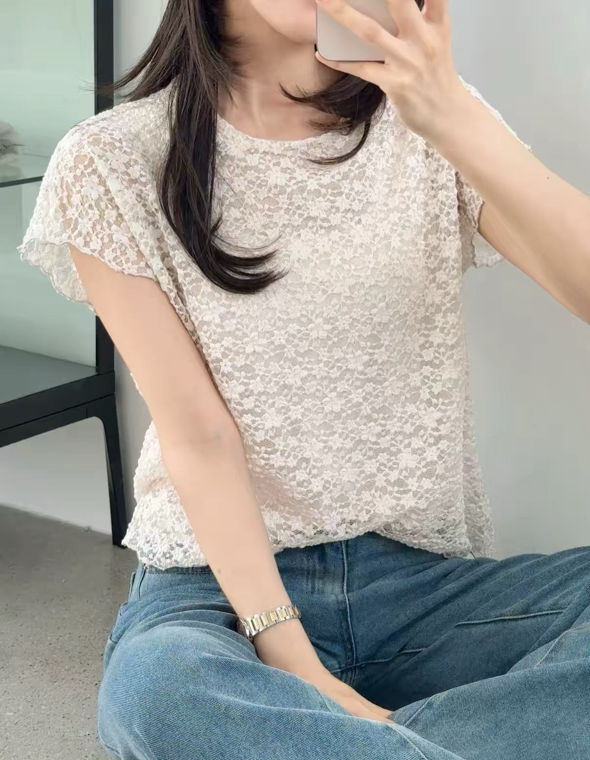 韓系小蕾絲花上衣