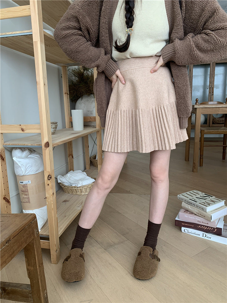 韓系下百褶針織短裙