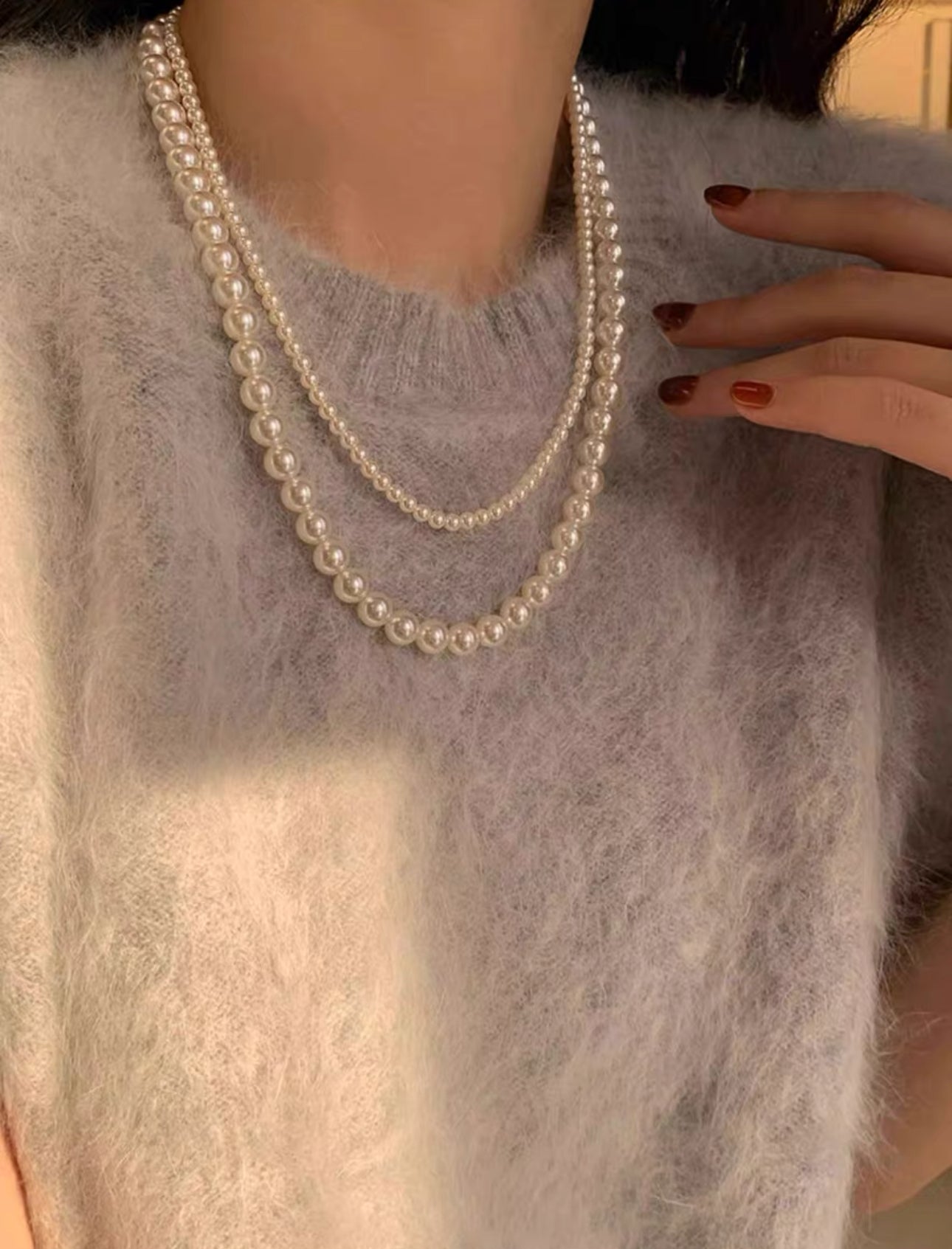 韓系八字扣層層珍珠鏈